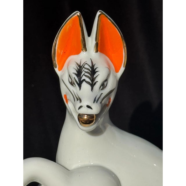 Ceramic Large Pair of Japanese Inari Fox Figures — Gilt Porcelain Temple Guardians For Sale - Image 7 of 13