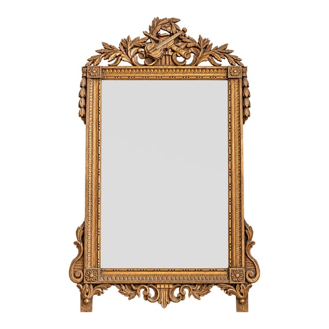 1900 - 1909 Gilded Mirror With Violin & Foliage Crest For Sale