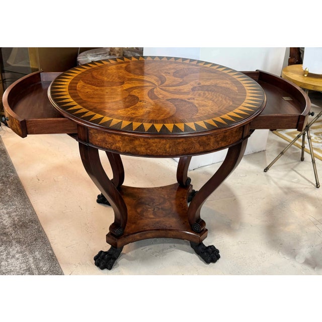 Traditional Theodore Alexander Inlaid Wood Pinwheel Entry Table For Sale - Image 3 of 9