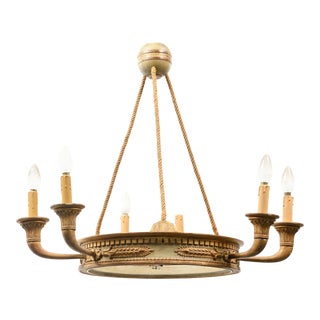 Empire Style Chandelier in Giltwood and Green Paint For Sale