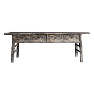 Vintage Elm Wood Console Table With Drawers For Sale