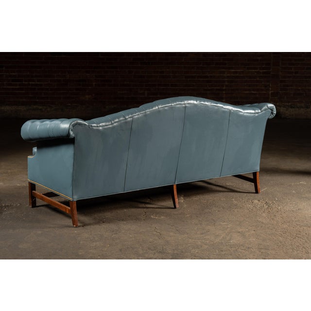 Mid 20th Century Vintage Tufted Leather Chesterfield Sofa in Blue For Sale - Image 5 of 16