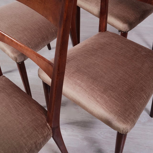 Italian Beech Chairs with Velvet Seat, 1950s, Set of 4 For Sale - Image 10 of 18