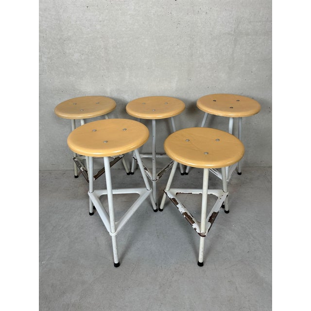Brown Industrial Stools, Set of 5 For Sale - Image 8 of 8