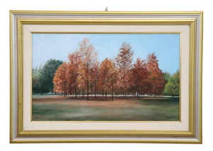 Autumn Landscape, Oil Painting on Canvas Cardboard, 20th Century, Framed
