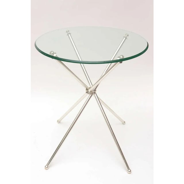 Vintage Silver-Plate Tripod and Glass Folding Side or Drink Tables 1960's For Sale - Image 4 of 10