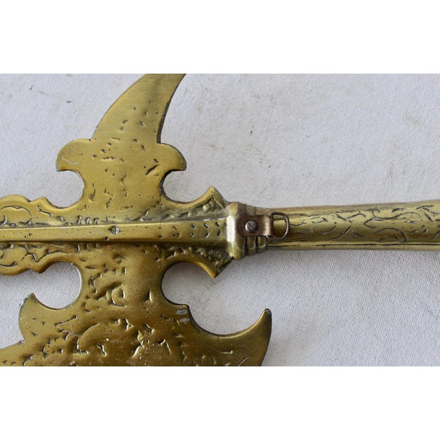 Vintage Ornate Brass Finish Decorative Gothic Halberd Spear Axe Hook Wall Mount For Sale - Image 10 of 11