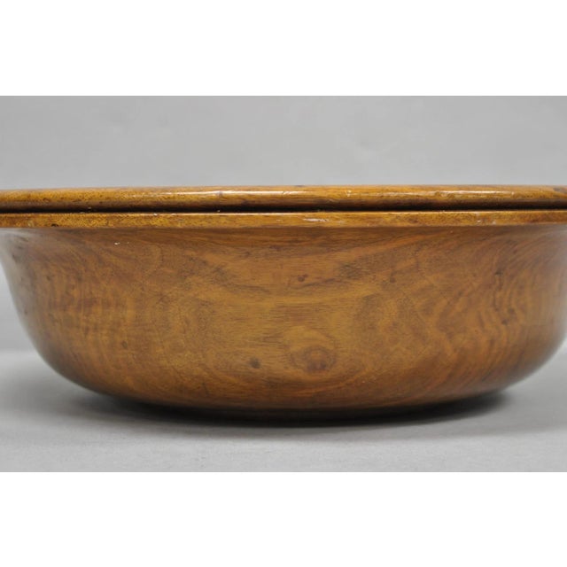 Wood Vintage Mid Century Modern Turn Carved Double Rim Walnut Wooden Salad Fruit Bowl For Sale - Image 7 of 14