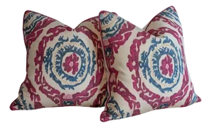 Brunschwig & Fils Kaitag Pink Warp Print Pillows - Set of 2