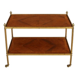 Two Tier Brass and Inlaid Wood Side Table For Sale