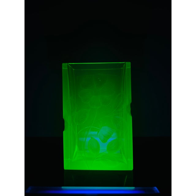 Karlsbad Uranium Glass Vase with Hand-Engraved Floral Décor by Moser, Czechoslovakia, 1920s For Sale - Image 11 of 13
