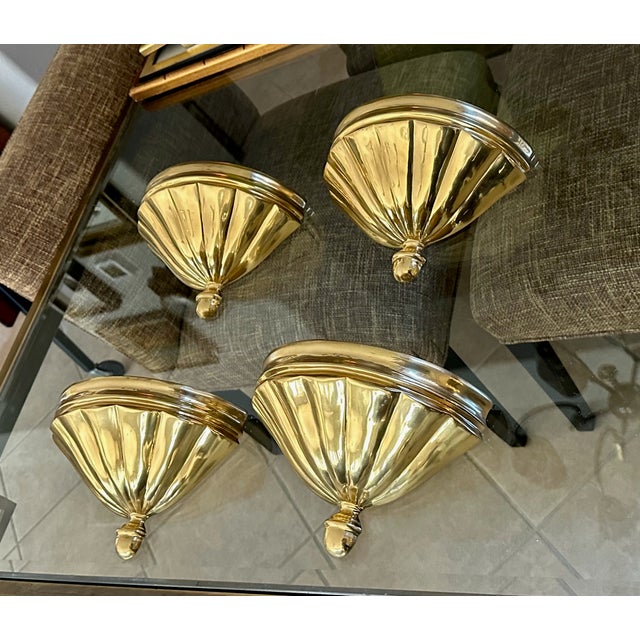 Set 4 Brass Scallop Shell Uplight Wall Sconces For Sale In Palm Springs - Image 6 of 17