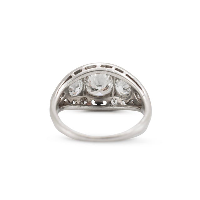 Early 20th Century Antique Edwardian Platinum 2.34ctw Old Euro Diamond Three-Stone Engagement Ring, Size 7 For Sale - Image 5 of 8