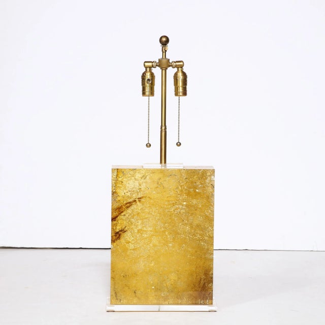 Metal Late 20th Century Modernist Pressed Lucite Table Lamp in Fractured Gold and Amber For Sale - Image 7 of 13