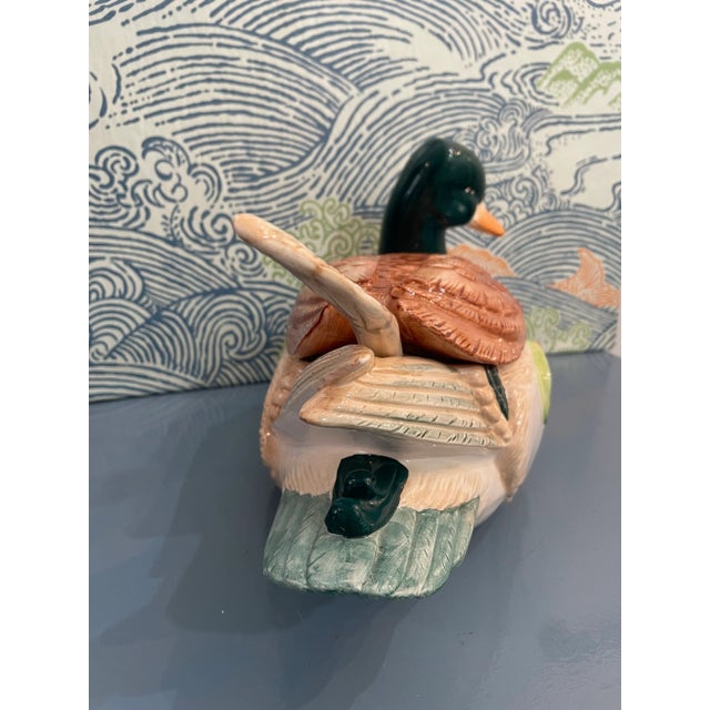 Rustic 1992 Rcpc Porcelain Mallard Duck Tureen With Ladle For Sale - Image 3 of 9