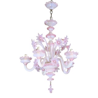 1960s Extraordinary Murano Glass Chandelier Adorned With Pink Flowers For Sale