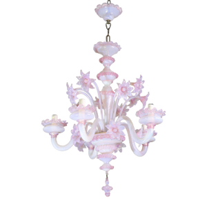1960s Extraordinary Murano Glass Chandelier Adorned With Pink Flowers