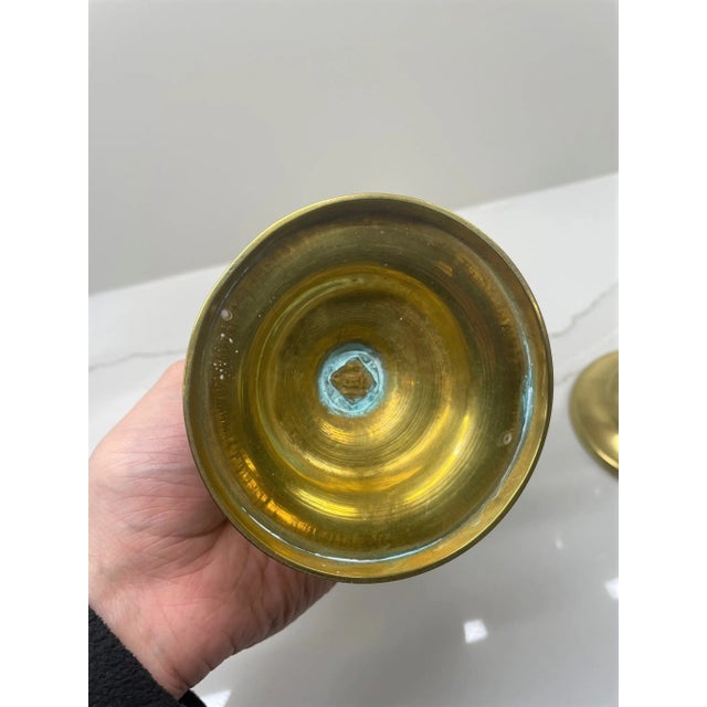 Mid 19th Century Pair of 19th Century Brass Whale Oil Lamps, Double Tube Burner For Sale - Image 5 of 6