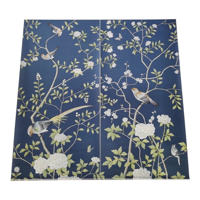 24"*48", a Set of Blue Chinoiserie Wall Artwork, No Frame, Tea Paper For Sale