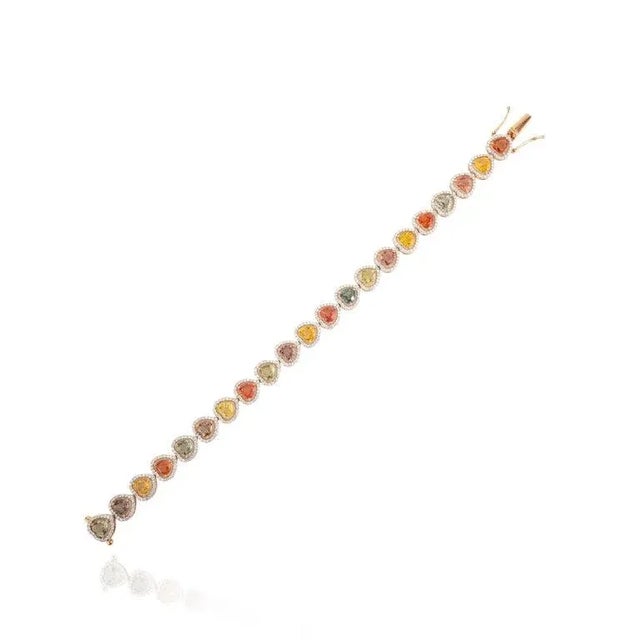 Metal 18k Rose Gold Heart Cut Multi Sapphire Halo Diamond Bracelet For Sale - Image 7 of 8