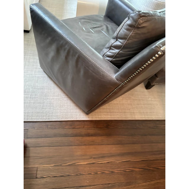 Lee Industries Lee Industries Gray Leather Swivel Chair and Ottoman For Sale - Image 4 of 8