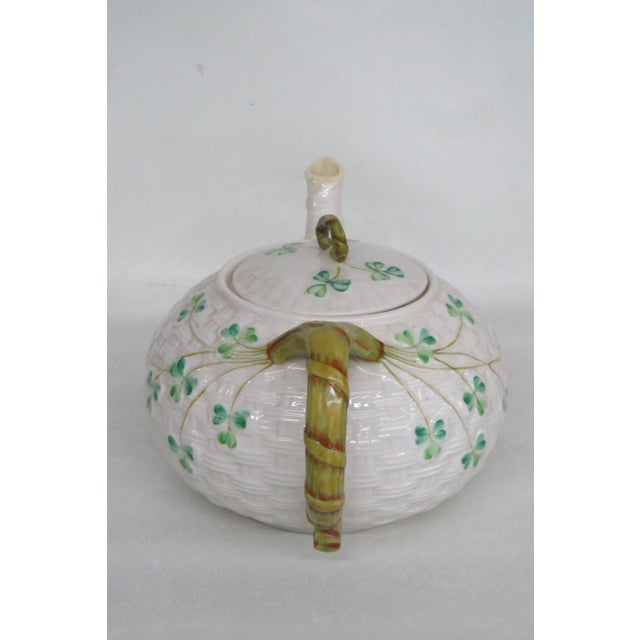Belleek Ireland Shamrock Basket Weave Teapot For Sale - Image 12 of 13