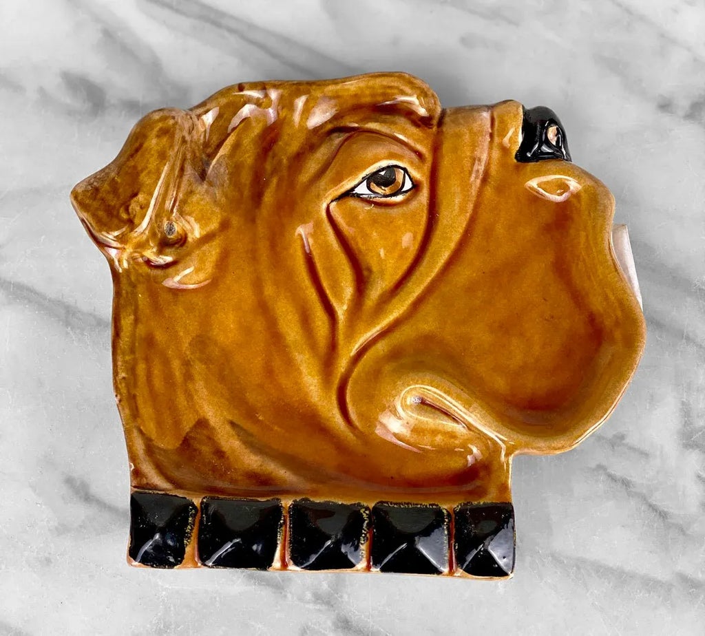 アンティーク雑貨 Ronson Bulldog Ashtray Vintage Italian Porcelain Bulldog Boxer Mastiff Dog Cigar Rest