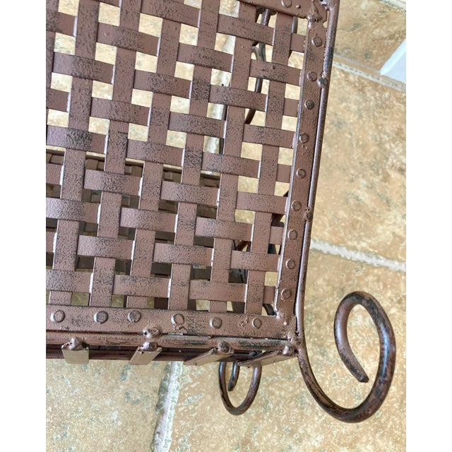 Brown Late 20th-Century French Market-Inspired Banded Lattice Iron Media Stand For Sale - Image 8 of 12