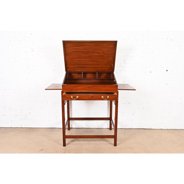 Late 20th Century Henkel Moore Chippendale Carved Mahogany Slant Front Architect's Desk For Sale - Image 5 of 12
