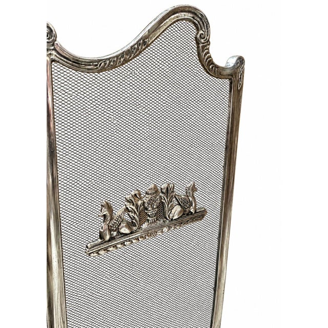 Rococo Antique Rococo Style Three Panel Ornate Silver Metal Fireplace Screen Birds For Sale - Image 3 of 8