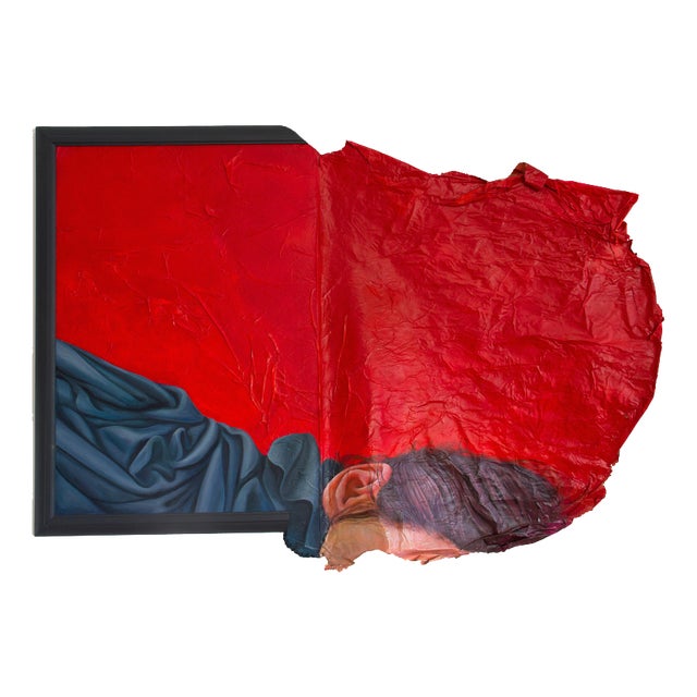 Natasha Lelenco, Fragmented Portrait with Red Surface Expansion Inspired by the Dream of Ariadne, 2023, Mixed Media For Sale