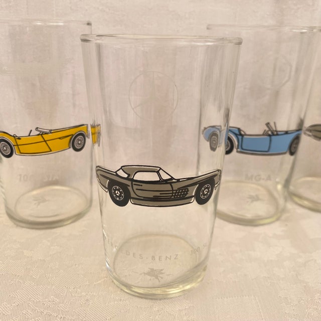 Mid-Century Modern Mobil Oil Gas Classic and European Sports Cars Glasses - Set of 6 For Sale - Image 3 of 11