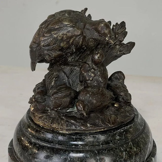 Metal 19th Century French Bronze Sculpture of Nesting Quail on Marble Base For Sale - Image 7 of 13