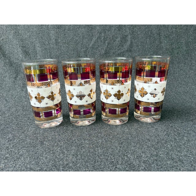 Transparent Vintage Mid-Century Modern Culver LTD 22k Starburst Highball Glasses Set of 4 For Sale - Image 8 of 12