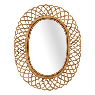 Mid-Century Modern Rattan and Bamboo Oval Wall Mirror by Franco Albini, Italy, 1960s For Sale