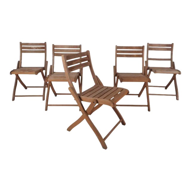 Vintage Modern Wood Folding Chairs - Set of 5 For Sale