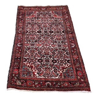 Vintage Persian Malayer Rug, Handwoven All-Over Herati Pattern, Ivory & Red, 3’ X 5’ For Sale