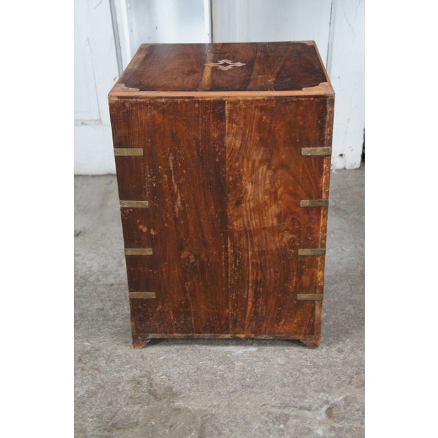 Antique English Campaign Anglo Indian Teak Brass Inlay Military Chest of Drawers For Sale - Image 10 of 11