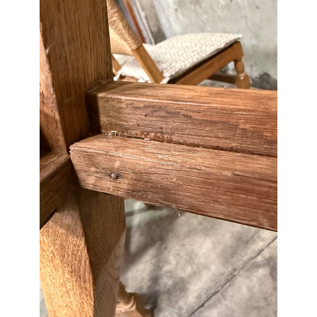 Vintage French Rush Seat Back Oak Dining Chairs Set of Four Bleached Farmhouse For Sale - Image 15 of 17
