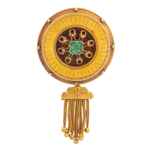 Antique 14k Yellow Gold & Emerald Memento Mori Pin