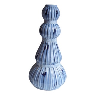 Large Vintage Ceramic Vase with Blue and White Gradient Glaze, 1970s For Sale