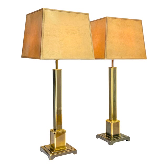 Architectural Brass Geometric Table Lamps from Kullmann, 1970s, Set of 2 For Sale
