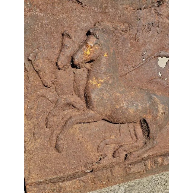 Metal Large Antique Cast Iron Fireplace Fireback Architectural Relief Panel For Sale - Image 7 of 10