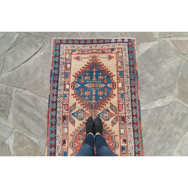 Tribal 1900s Antique Geometric Medallion Hand-Knotted Wool Runner - 3′7″ × 12′7″ For Sale - Image 3 of 10