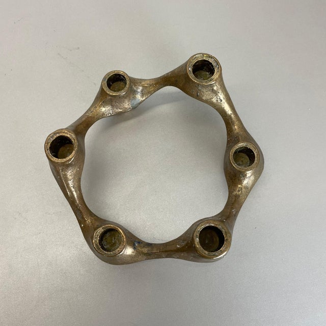 Metal Mid-Century Brutalist Bronze Candleholder attributed to Michael Harjes, Germany, 1960s For Sale - Image 7 of 18