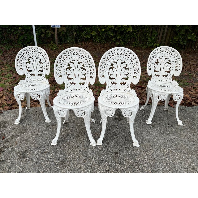 Vintage Victorian Cast Aluminum Garden Chairs - Set of 4 For Sale In Miami - Image 6 of 11