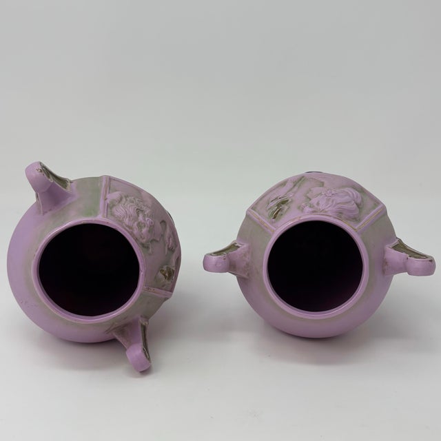 Pair of Antique Art Nouveau Schafer & Vater Jasperware Vases Pink Cameo Germany For Sale In Atlanta - Image 6 of 10