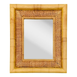 Tropical Chic Elephant Bamboo & Rattan Wall Mirror From 90's For Sale