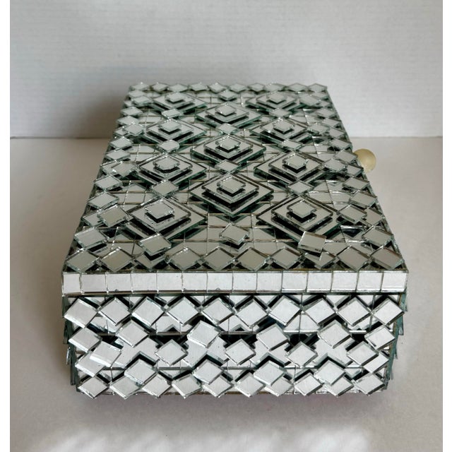 Silver Vintage Mirrored Mosaic Jewelry Box With Geometric Layered Glass Design For Sale - Image 8 of 11