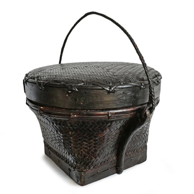 Vintage Akha Thai Basket W/Lid For Sale - Image 4 of 6